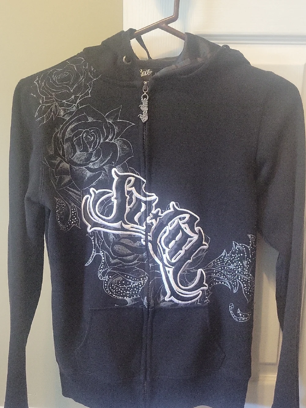 SoCal Black Zip-Up Hoodie with White Floral Script - Picture 1 of 2